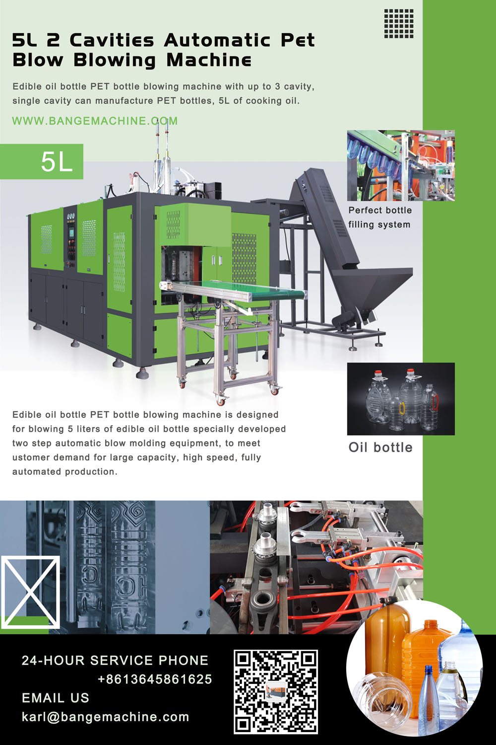 Fully automatic 2-cavity 5-liter edible oil bottle (mineral water bottle) blow molding machine